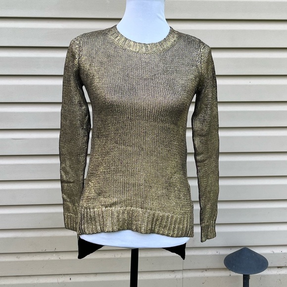 New G By Guess Gold black Hi-Low Crewneck Sweater - Picture 1 of 5